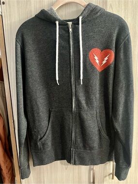 Revivalists Charcoal Zip Hoodie with Red Heart Graphic